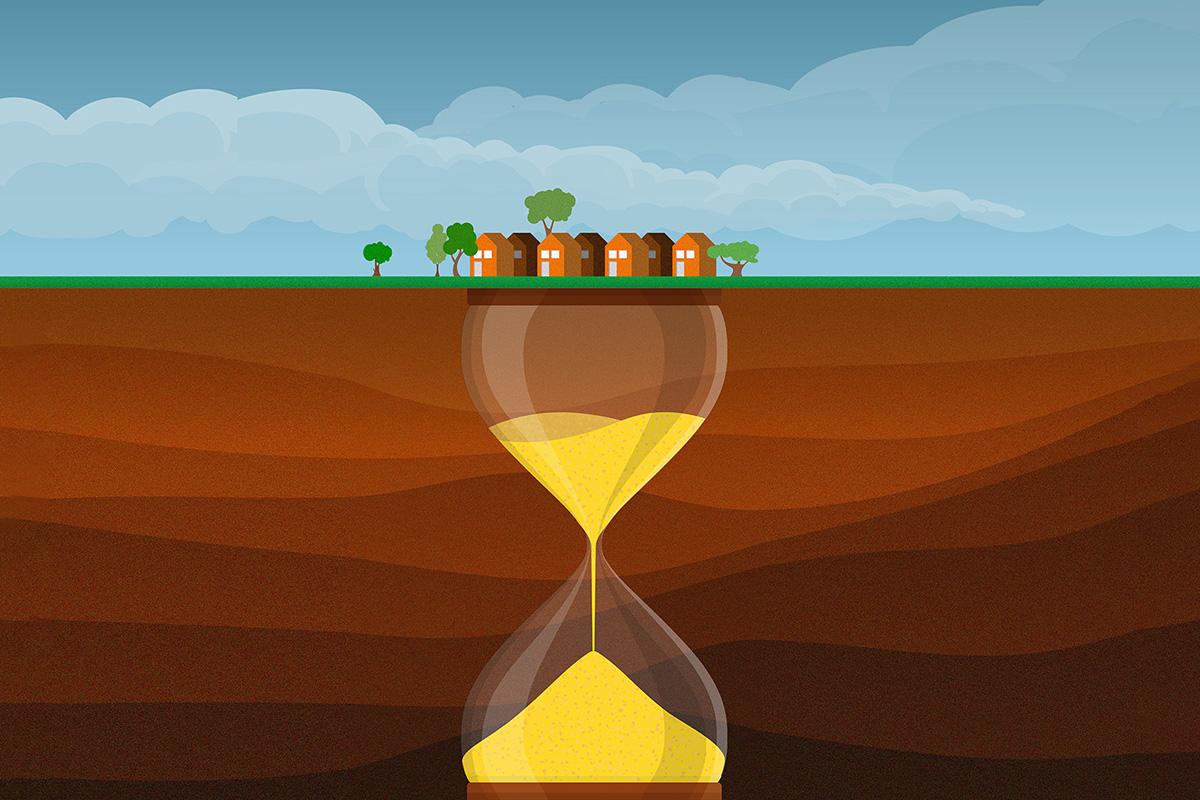 Illustratie huizen met zandloper